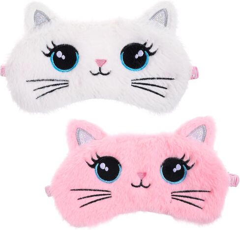 Sleep Mask for Kids, 2 Pcs Cute Cat Sleeping Eye Mask Colorful Soft Plush Girls Sleep Mask Comfortable Funny Animal Night Eye Masks for Sleeping Blindfold Eye Cover for Women Girls Home Travel in Saudi Arabia