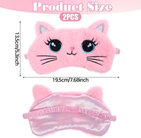 Sleep Mask for Kids, 2 Pcs Cute Cat Sleeping Eye Mask Colorful Soft Plush Girls Sleep Mask Comfortable Funny Animal Night Eye Masks for Sleeping Blindfold Eye Cover for Women Girls Home Travel in Saudi Arabia