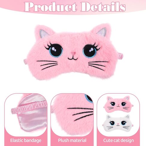 Sleep Mask for Kids, 2 Pcs Cute Cat Sleeping Eye Mask Colorful Soft Plush Girls Sleep Mask Comfortable Funny Animal Night Eye Masks for Sleeping Blindfold Eye Cover for Women Girls Home Travel in Saudi Arabia