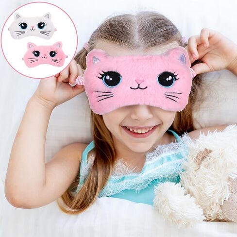 Sleep Mask for Kids, 2 Pcs Cute Cat Sleeping Eye Mask Colorful Soft Plush Girls Sleep Mask Comfortable Funny Animal Night Eye Masks for Sleeping Blindfold Eye Cover for Women Girls Home Travel in Saudi Arabia