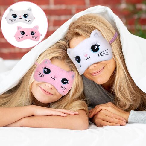 Sleep Mask for Kids, 2 Pcs Cute Cat Sleeping Eye Mask Colorful Soft Plush Girls Sleep Mask Comfortable Funny Animal Night Eye Masks for Sleeping Blindfold Eye Cover for Women Girls Home Travel in Saudi Arabia