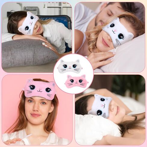 Sleep Mask for Kids, 2 Pcs Cute Cat Sleeping Eye Mask Colorful Soft Plush Girls Sleep Mask Comfortable Funny Animal Night Eye Masks for Sleeping Blindfold Eye Cover for Women Girls Home Travel in Saudi Arabia