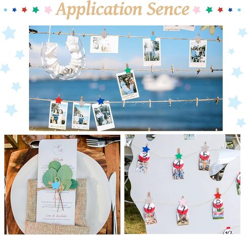 Beadthoven 100pcs Star Wooden Clockespins Mini Wood Photo Clips for Pictures Photo Paper Pegs مقاطع ملابس صغيرة مع 10.93 ياردة 2 مم من الحبل الجوت in Saudi Arabia