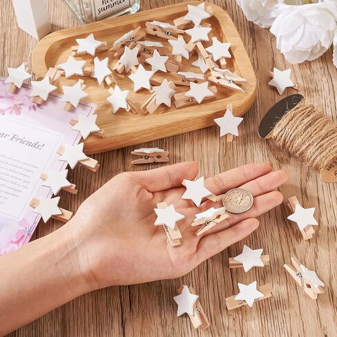 Beadthoven 100pcs Star Wooden Clockespins Mini Wood Photo Clips for Pictures Photo Paper Pegs مقاطع ملابس صغيرة مع 10.93 ياردة 2 مم من الحبل الجوت in Saudi Arabia