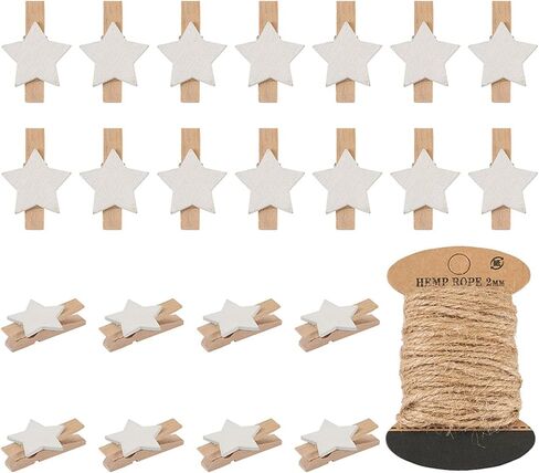 Beadthoven 100pcs Star Wooden Clockespins Mini Wood Photo Clips for Pictures Photo Paper Pegs مقاطع ملابس صغيرة مع 10.93 ياردة 2 مم من الحبل الجوت in Saudi Arabia