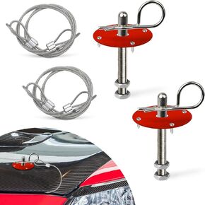 2PCS Hood Pin Kit for Car, Stainless Steel Car Hood Lock Kit with Racing Lanyard, Quick Release Car Hood Cover Latch Hood Pins to Reduce Shaking, Universal Hood Pins Lock Clip Kit (Silver)