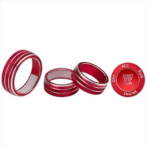 LECART AC Volume VOL Knob Cover for Jeep Grand Cherokee Accessories 2014 2015 2016 2017 2018 2019 2020 2021 2022 2023 Ignition Button Sticker Metal Decal Car Interior Decoration Trims Red 5Pcs