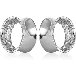 Casvort 2 PCS Hypoallergenic 0G-5/8 Classic Hammered Ear Gauges 316 Surgical Stainless Steel Comfortable Screw Back Ear Tunnels Plugs Body Piercing Jewelry