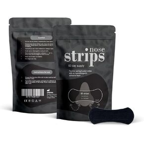 Nasal Strips (60 ct) for Breathing - Nose Strips for Sports - Anti Snoring Solution & Nasal Congestion Relief Nose Tape for Sleeping - Universal Fit, Extra Strength for Sensitive Skin - Black