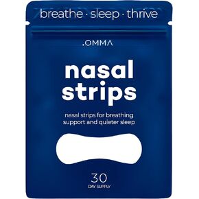 OMMA Breathing Nasal Strips for Snoring and Sleeping (30 Count) - Nose Strips for Breathing to Reduce Snoring and Improve Sleep - Skin Safe Extra Strength Respiratory Aid Nose Tape to Improve Airflow