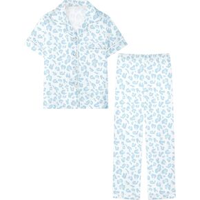 Umeyda Girls Pajamas ، Satin PJS Silk Sleepwear Family Family مطابقة 2pcs هدية صالة خفيفة الوزن للأطفال في سن المراهقة ، الفهد الأزرق ، 11-12 سنة = علامة 160