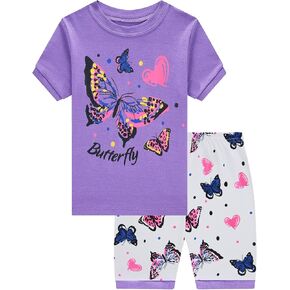 DDSOL Toddler Girls Pajamas Kids Summer Sleepwear Sets 2 Pieces Jammies Crew Neck for 2-7 Years