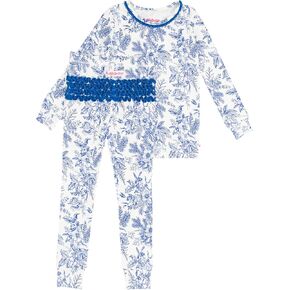 RuffleButts Toddler/Big Girls Modal Blend Ruffle Long Sleeve Pajama Set