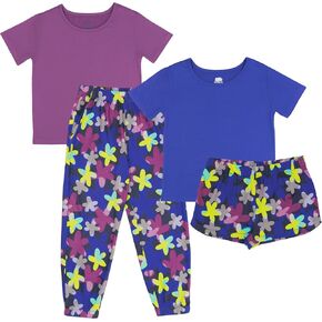 Fruit of the Loom Girls' Getaway Loose Fit 4-Piece Pajama Set