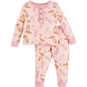 Mud Pie Baby Girl's Children's Pink Cowboy Print Pjs