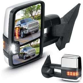 Towing Mirrors Chrome for Chevy GMC 2007-2013 Avalanche Silverado 1500 Suburban, 07-2014 Sierra 2500 3500 HD Tahoe Yukon Power Heated with Arrow Clearance Light Turn Signal Folding Telescoping Pair
