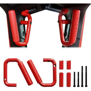 Pack of 2 Front Grab Handle Kit Aluminum Alloy Front Grab Bars Grab Handles Compatible with 2007-2018 Jeep Wrangler JK JKU Rubicon Sport Sahara (Red)