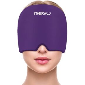 iTHERAU Migraine Ice Head Wrap - Black Headache Relief Hat with Cold Compress for Sinus, Stress and Tension Relief