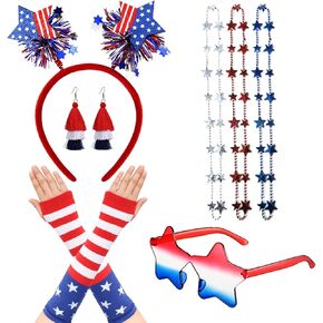 4th of July Accessories Set - USA Flag Headbands | Red White and Blue Patriotic Costume Accessories Set | Independence Day Accessories Gift for Women Girls Independence Day Memorial Day Party Favors
