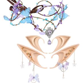 MOSTORY Renaissance Fairy Accessories - Women's Renfaire Outfit Set with Fairy Crown, Elf Ears, Butterflies, Fae Ears, and Elf Crown for Halloween Costume Cosplay