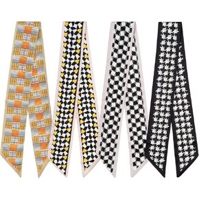 4 Pack Purse Scarf Handbags Skinny Twill Hair Scarves Narrow Neck Scarf Band Women Fashion Accessories Bag Charms