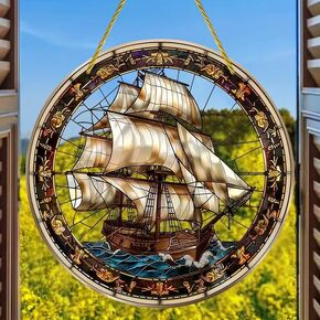 Sailboats Acrylic Window Hanging Sea Boat Stained Suncatchers for Window Acrylic Panels Bedroom Garden Kitchen Wall Decoration Gifts for Women Mom Grandma Teacher