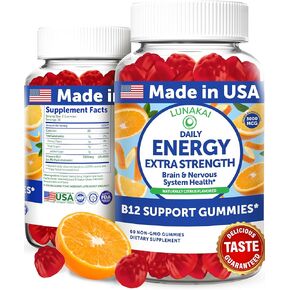 Lunakai Energy Gummies – USA Made Natural Energy Supplements – Vegan Vitamin B12 Gummies for Women & Men – Delicious Methyl B12 3000 mcg, 60ct