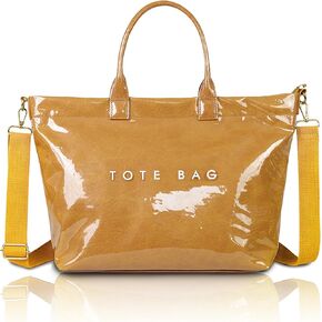 Large PVC Tote Bag for Women Letters Print Handbags Kraft Paper Shoulder Bag for Work Travel
