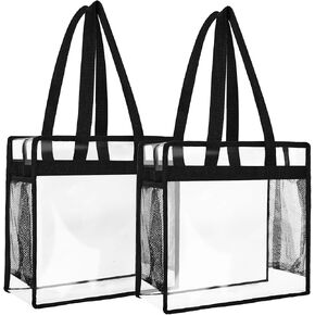 12x12x6 Clear Bag for Stadium Events,Clear Concert Bag Quick Pass ClearBags for Women Men Stadium Approved Concert.(2Pack-Black)