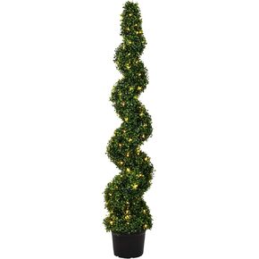 Vickerman Pre-Lit LED Artificial Boxwood Topiary Spiral Tree 3 Foot Tall - Potted Natural Green Boxwood - UV Resistant Indoor Outdoor Home Patio Decor