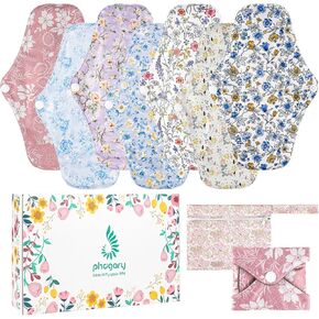 PHOGARY 7 Pcs Reusable Menstrual Pads, Reusable Sanitary Pads for Women, Washable Overnight Cloth Menstrual Pads Heavy Flow with Wet Bag