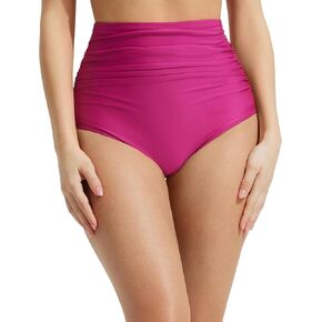 baleaf Women's High Waisted Bikini Bottoms Full Coverage Ruched Bathing Suit Tummy Control Swimsuit Bottom