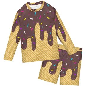 Boys Bathing Suit 2 Piece Boys Rash Guard Swim Set Swimsuit Long Sleeve Size 3-10 Years