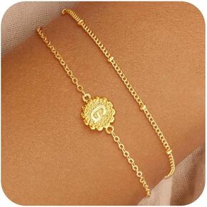 Gold Initial Bracelets for Women 14K Gold Plated Dainty O Chain satellite Chain initial Bracelet for Women Trendy Gold Stackable Cuff Bracelets Jewelry Gifts for Women Adjustable 7"+2"