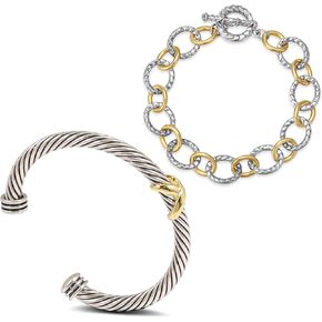 2 PCS Cuff Bracelet للنساء سوار الكابل الملتوية سوار سحر سوار الذهب وسلسلة الفضة من الأساور المجوهرات (2pcs - الجولة 1)