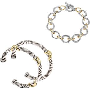 Tayase 3pcs سوار نغمة للنساء ، مستوحاة من مصمم أسوار وسلسلة ارتباط الأسوار ، المجوهرات الفضية المختلطة مع المعادن مع تبديل قفل (سوار هـ)