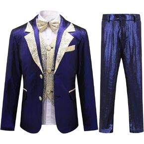 SWOTGdoby Boys Tuxedo Suit 4 Pieces Slim Fit Suit Set Blazer Vest Pants Bowtie Jacket with Gold Rims for Wedding Party Prom in Saudi Arabia