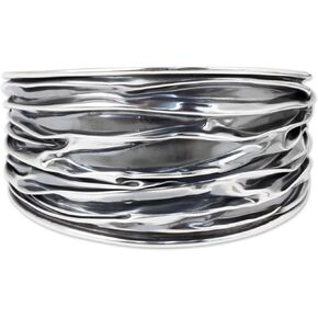 NOVICA Handmade .925 Sterling Silver Cuff Bracelet Textured Crafted by Thailand Hill Tribe Modern 'Wide River'