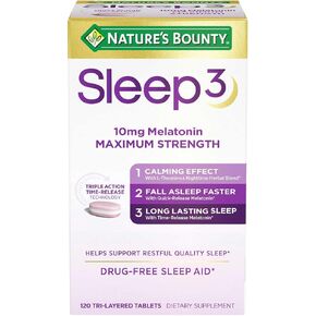 Nature's Sleep3 10mg. Melatonin, 120 Tablets Bundle - Vitamins, Minerals Diet Supplements for Pressure Relief & Long Lasting Sleep