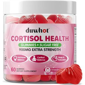 Cortisol Gummies, 15 in 1 Lower Cortisol Supplements for Women, w. Ashwagandha, Magnesium, Phosphatidylserine, Folate for Hormone Balance, Mood, Focus, Sleep Support, Sugar Free, Vegan, 60