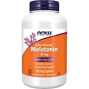NOW Foods Supplements, Melatonin, Extra Strength 10 mg, Free Radical Scavenger*, Healthy Sleep Cycle*, 200 Veg Capsules