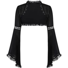 Women Goth Black Open Front Patchwork Sleeve Sheer Bolero Shrug Top for Formal Dresses Emo