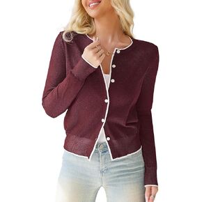 Othyroce Women's Cropped Cardigan Long Sleeve Button Down Contrast Color Shrug Sweaters Jacket for Dresses