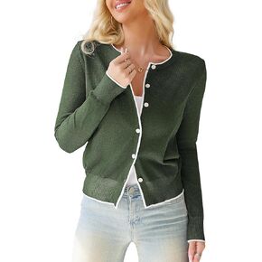 Othyroce Women's Cropped Cardigan Long Sleeve Button Down Contrast Color Shrug Sweaters Jacket for Dresses in Kuwait