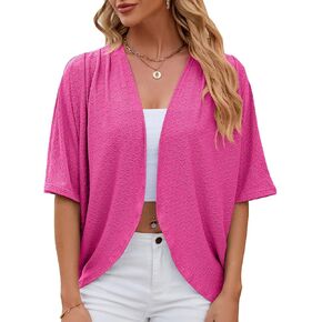 Blostirno Women's Short Sleeve Bolero Shrug Lightweight Open Front Draped V Neck Hollow Out Cardigan Tops
