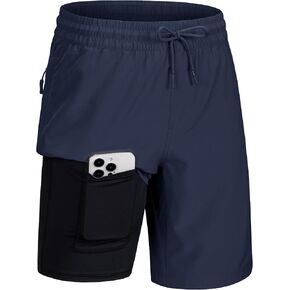 MAGCOMSEN Men's Swim Trunks with Compression Liner 9" Quick Dry Beach Shorts with Zipper Pockets