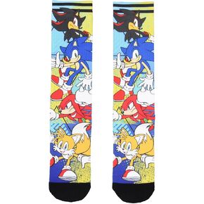 Bioworld Sonic The Hedgehog Men's Socks Character Collage Allover Sublimated Design Adult Mid-Calf Crew Socks