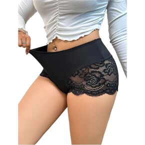 OYOANGLE Women's Plus Size Contrast Lace Boyshorts Mid Rise Tummy Control Panties Underwear