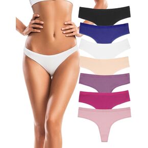 7 Pack Cotton Thongs for Women Sexy Low Rise Ribbed Hipster Breathable Panties Soft Womens Bikini Underwear