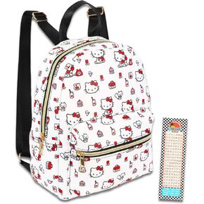 Hello Kitty 10" Mini Backpack for Women - Small Faux Leather Purse & Bookmark